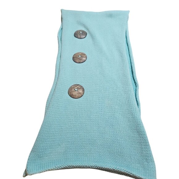 Knit Turquoise Shawl Wrap With Coconut Shell Buttons - Picture 5 of 9